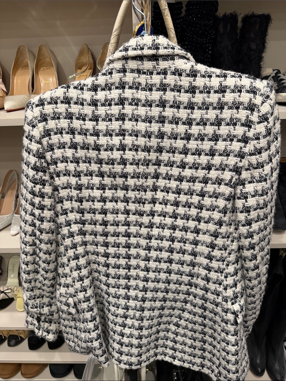 Zara Black & White Tweed Double-Breasted Blazer - Picture 3 of 3